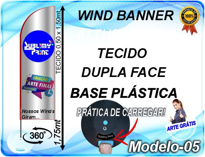 WIND BANNER DUPLA FACE DE 1,75mt (COMPLETO) - BASE PLÁSTICA