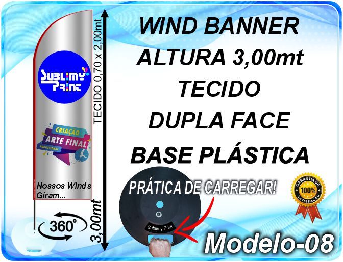 WIND BANNER DUPLA FACE DE 3,00mt (COMPLETO) - BASE PLÁSTICA