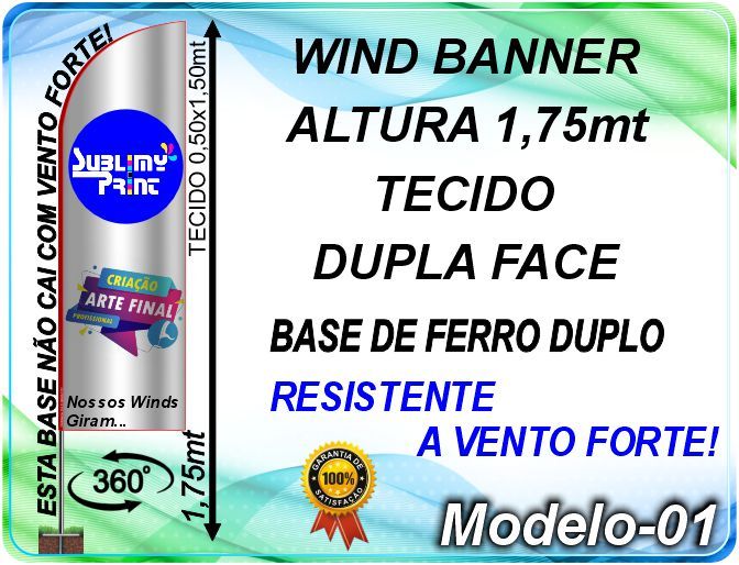 WIND BANNER DUPLA FACE DE 1,75mt (COMPLETO)