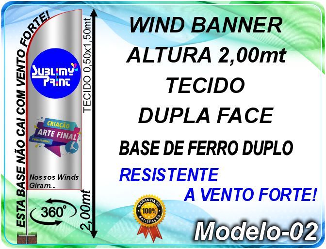 WIND BANNER DUPLA FACE DE 2,00mt (COMPLETO)